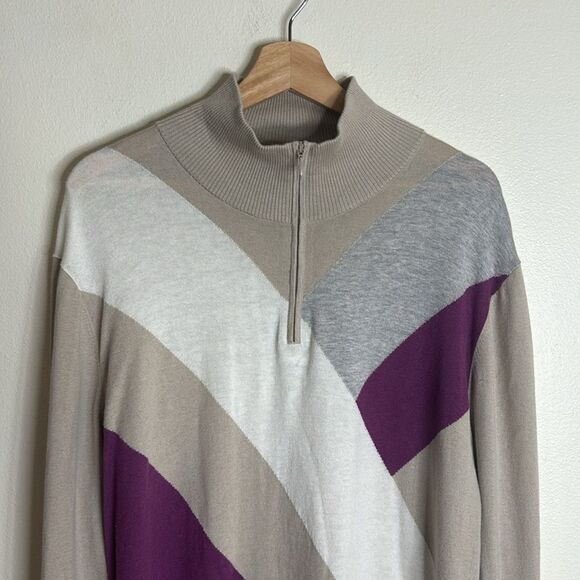 lafayette 100 New York merino wool cotton blend pullover sweater with zip 3x - Picture 2 of 10
